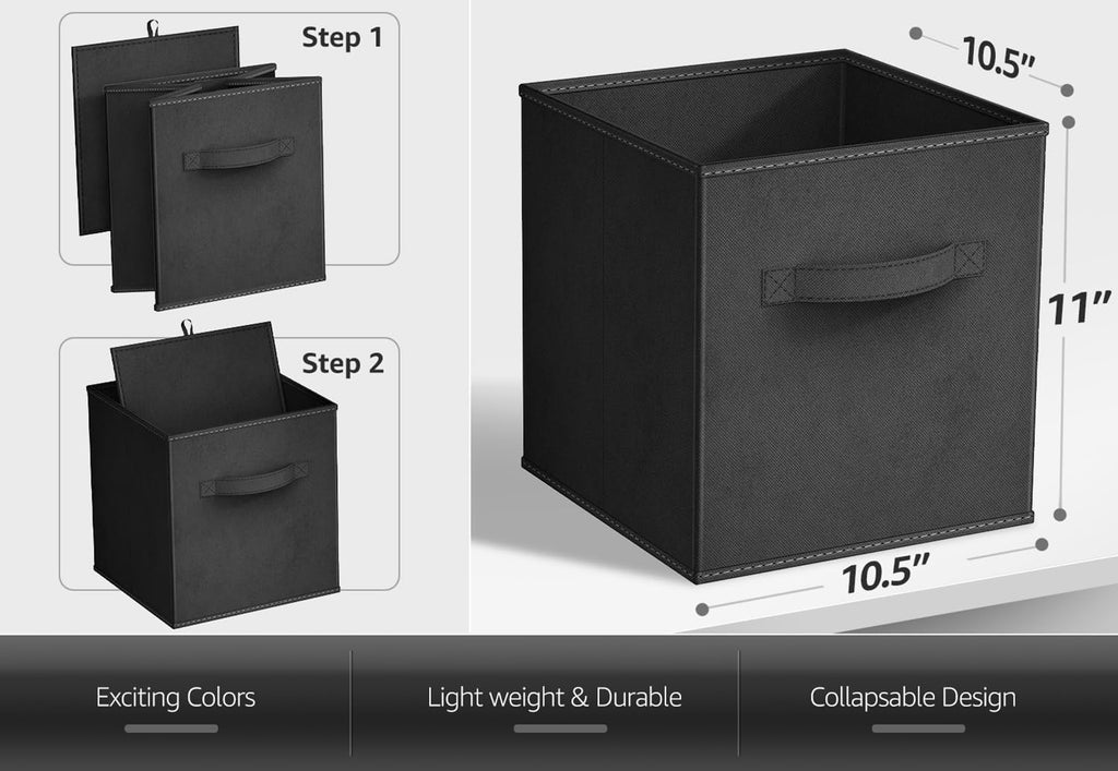 Sorbus Fabric Storage Cubes, 8 Pack, with Handles (11 Inch, Black)