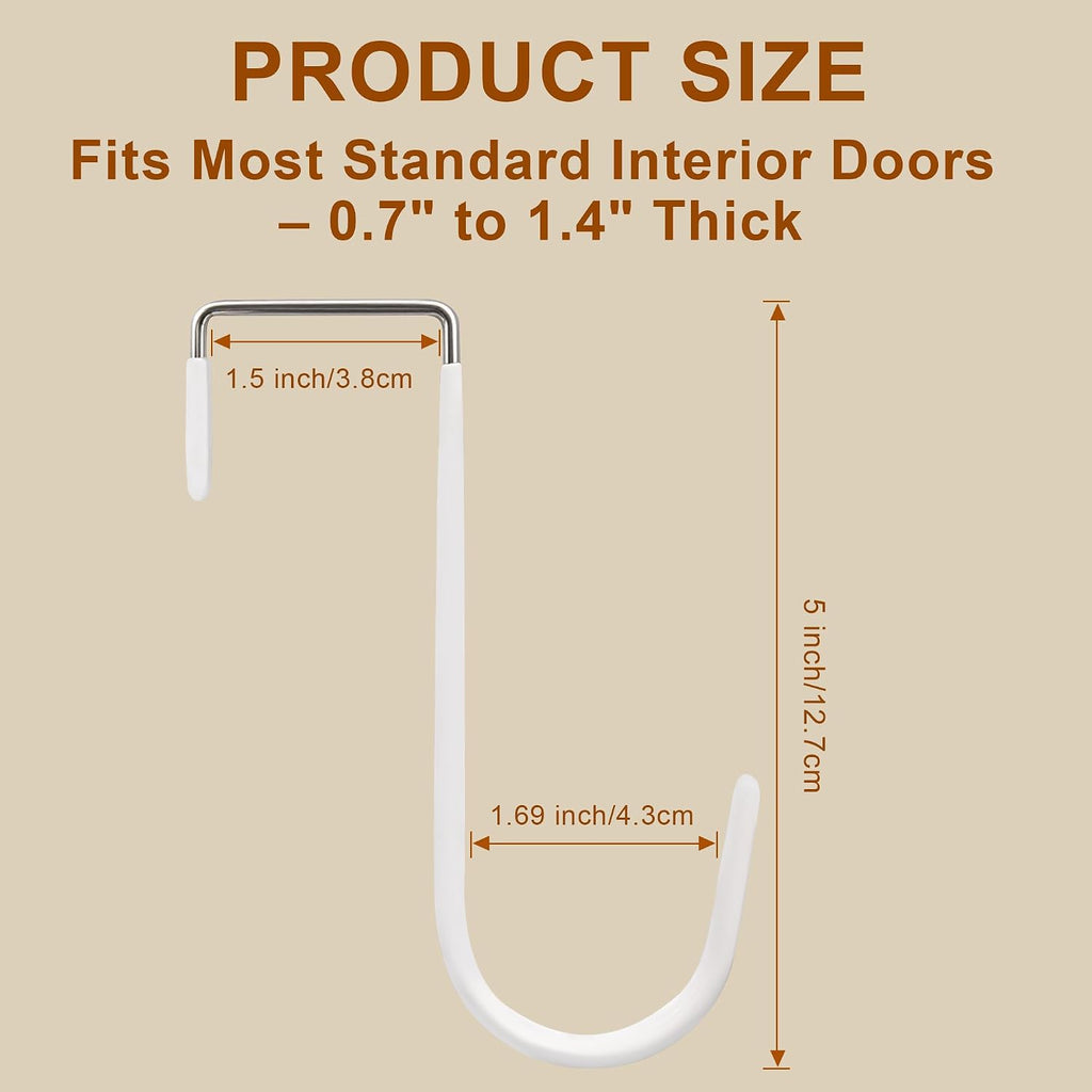 Over The Door Hooks 2 Pack – Heavy Duty Door Hanger Hooks for Hanging Towels, Bags, Robes, Clothes – No Drilling Over Door Hook, Dorm Essentials, Towel Racks for Bathroom, Bedroom, Closet