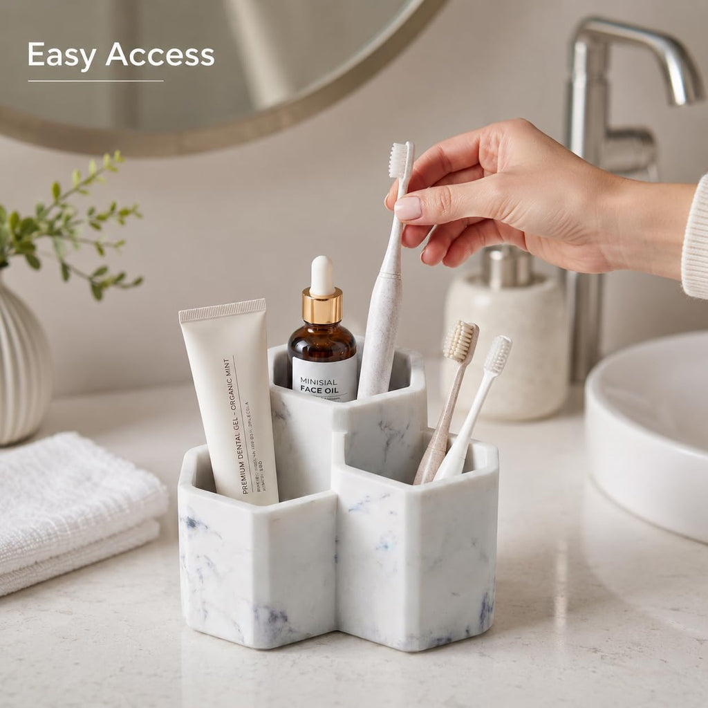 Resin Toothbrush Holder, 3-Slot Bathroom Countertop Organizer