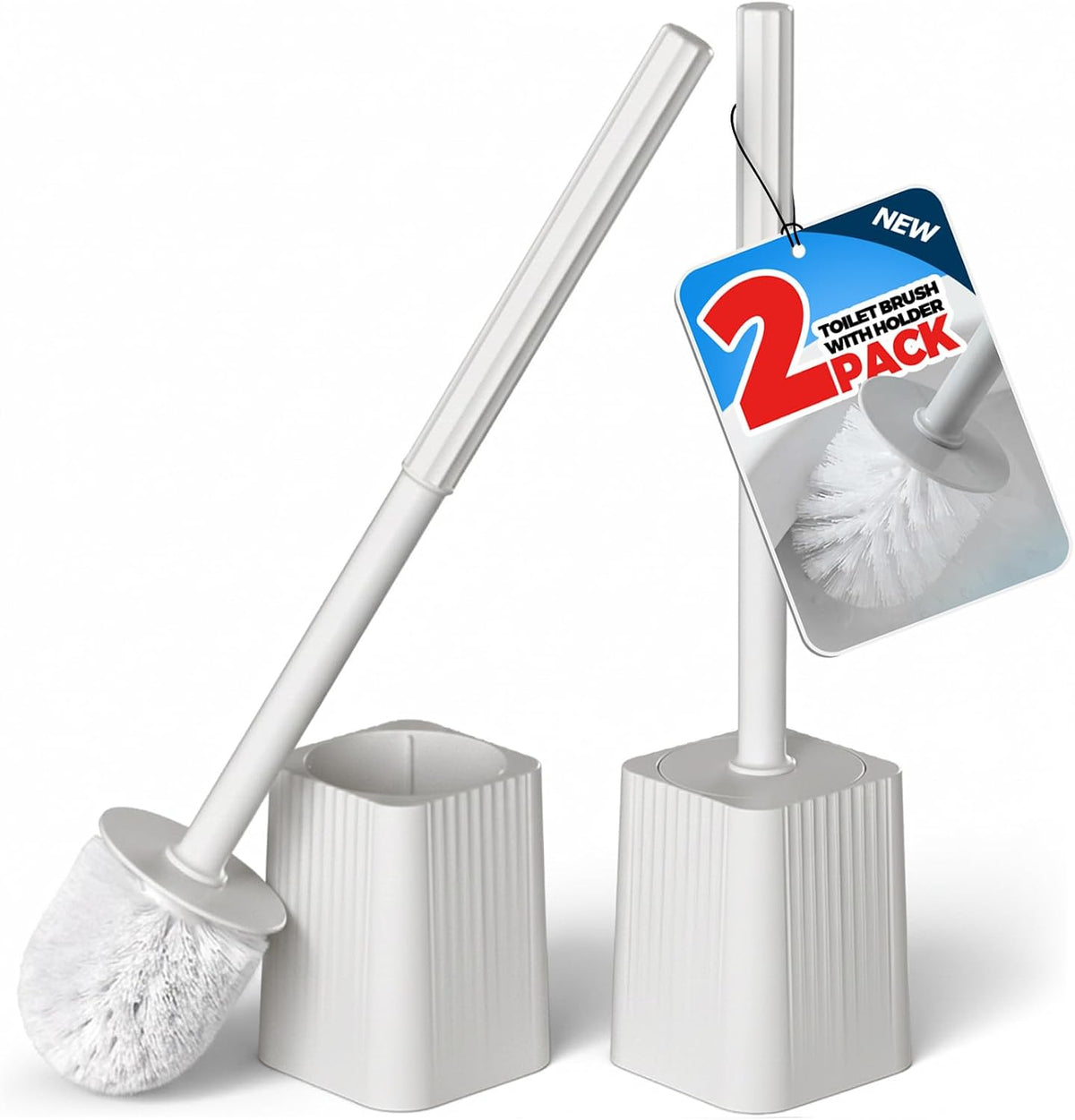FORASTO 2Pack Toilet Bowl Brush and Holder Set - Restroom Cleaning Supplies