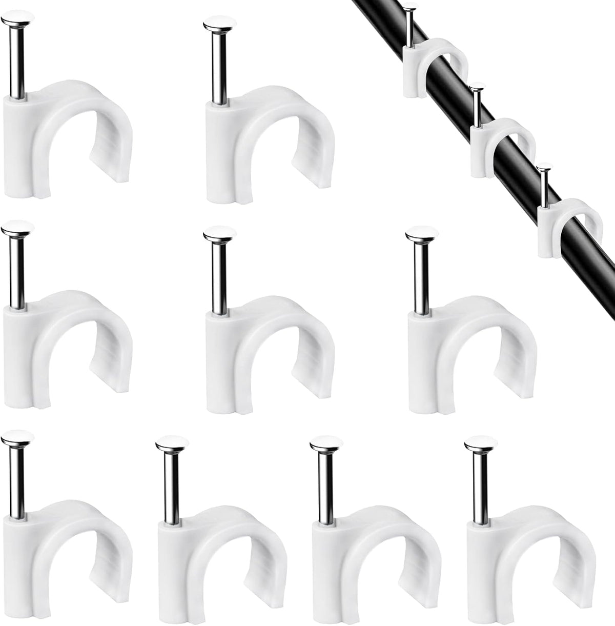 Abnii Cable Nails Clips, 100 Pcs, 7mm, Wire Wall Clips, White