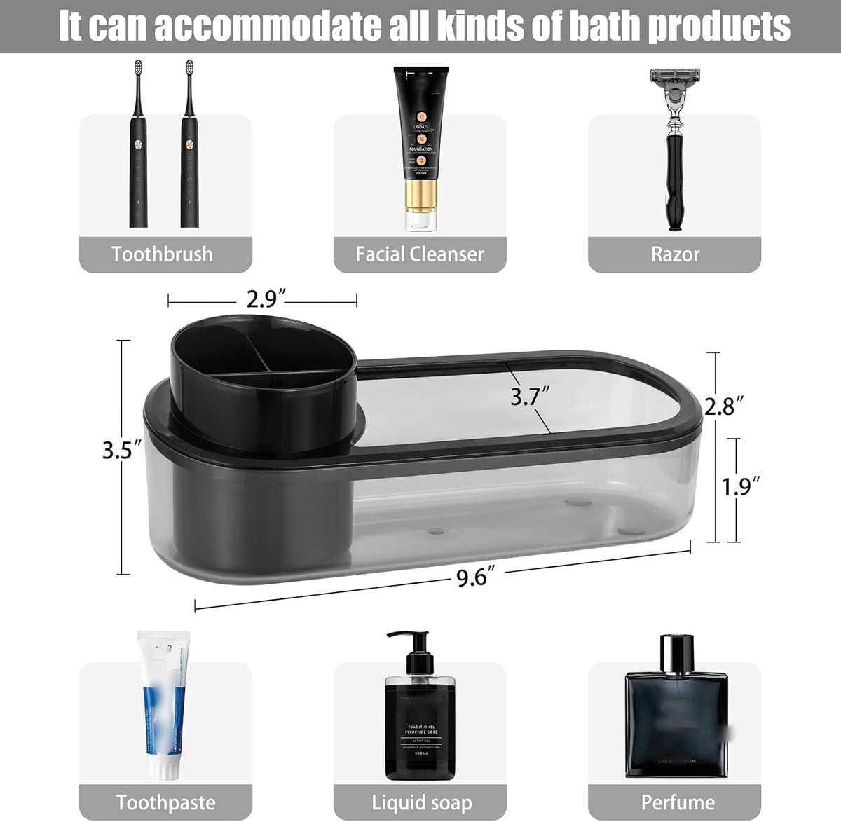 Ayswupt Black Toothbrush Holder for Bathroom,Detactable Bathroom Tray for Men,Electric Tooth Brushing Holder,Bathroom Countertop Organizer,Tooth Brush Toothpaste Caddy Storage,Vanity Sink Accessories