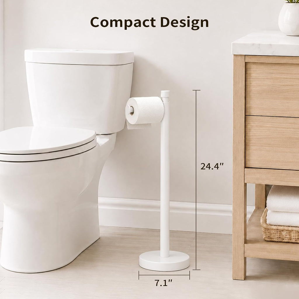 YUMORE Toilet Paper Holder Stand with Weighted Base, Matte White