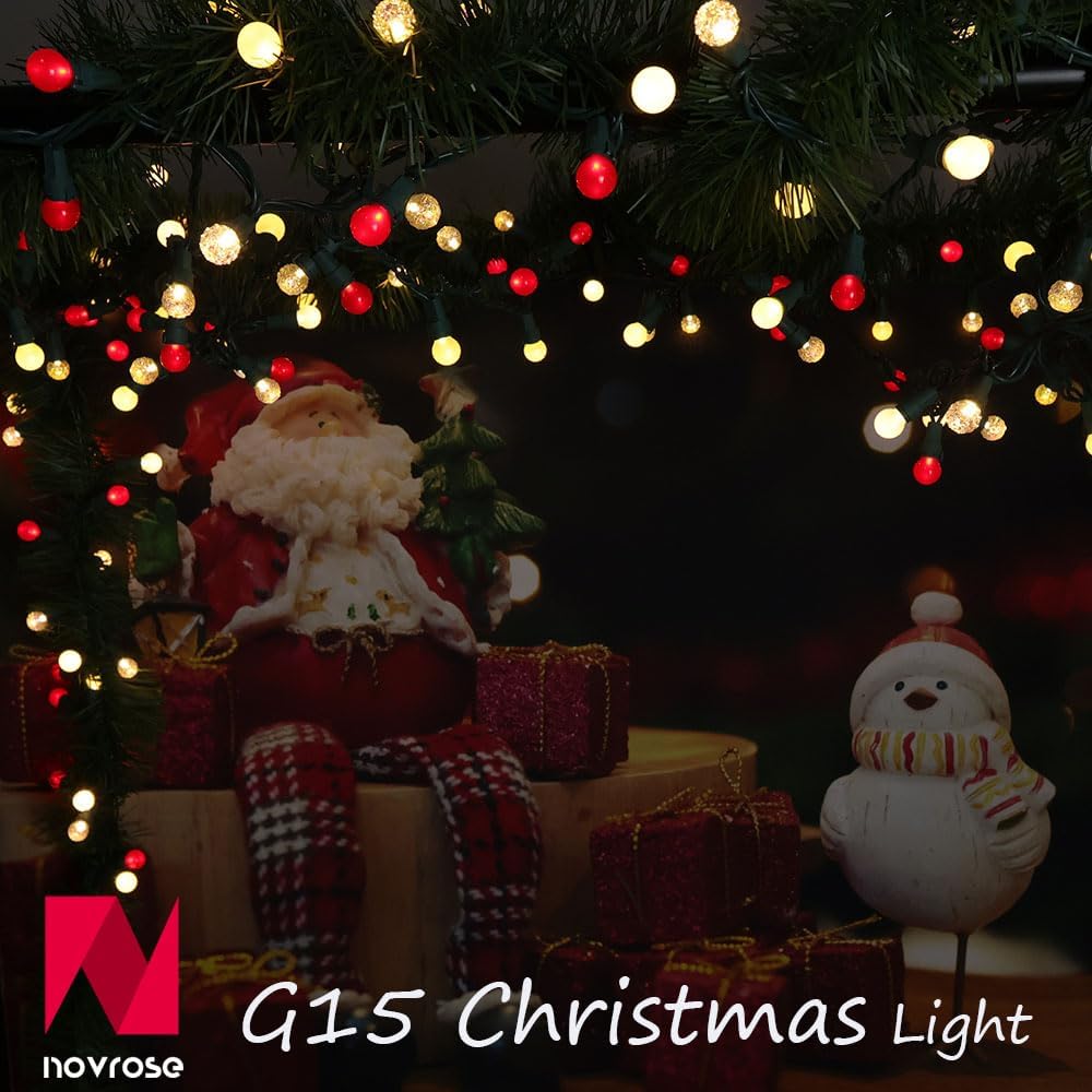 Red and White Christmas Lights Outdoor G15 Pearlized Glass 70 LED 19FT Mini Globe String Lights for Christmas Tree Indoor Outdoor Decor,ETL Certified