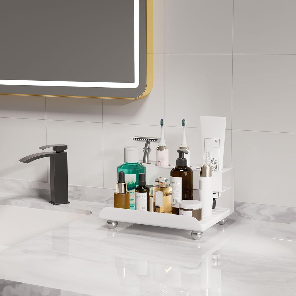 YOOLENS Quick Dry Electric Toothbrush Holder 4 Slots Metal Bathroom Counter Organizer for Toothpaste Razor Mouthwash, White