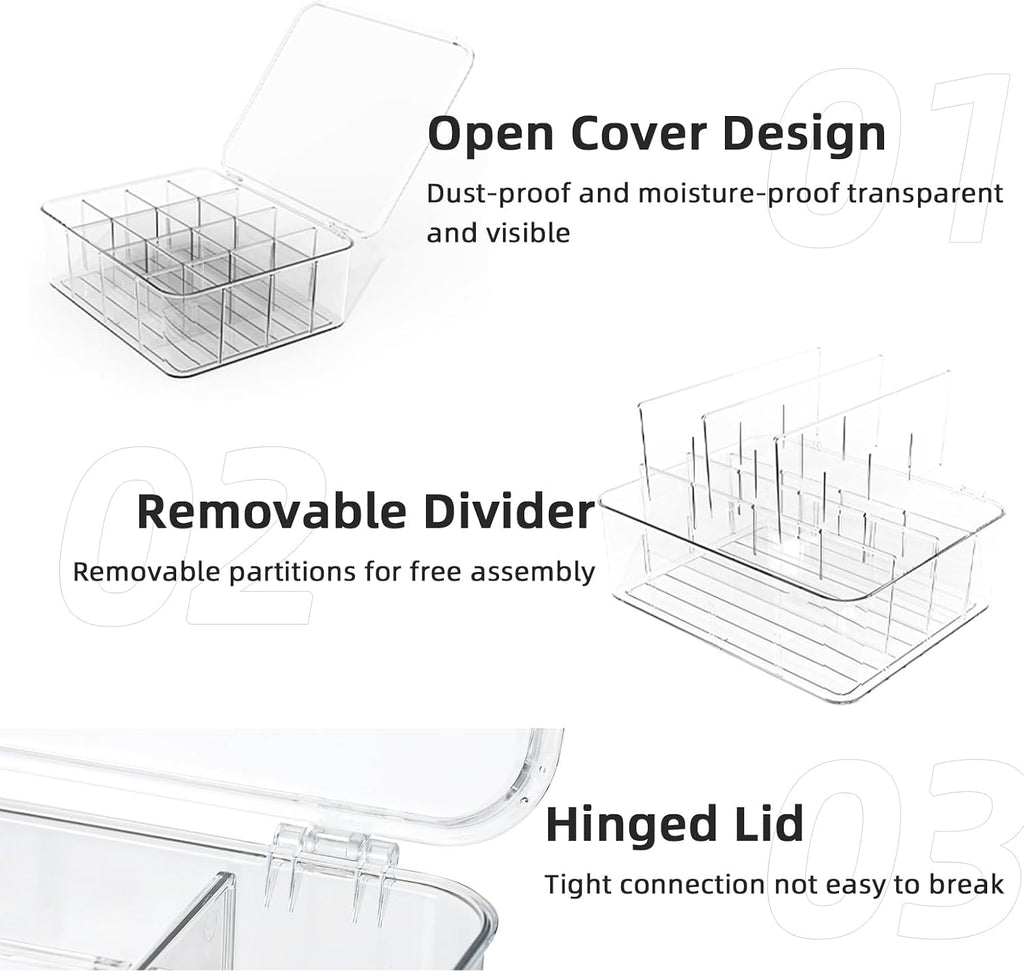 Tie Organizer Dividers Box, 16 Compartment Sock Underwear Drawer Organizer with Lid, Removable Divided Drawer Wardrobe Storage Box for Tie, Bra Storage (16-Cell)