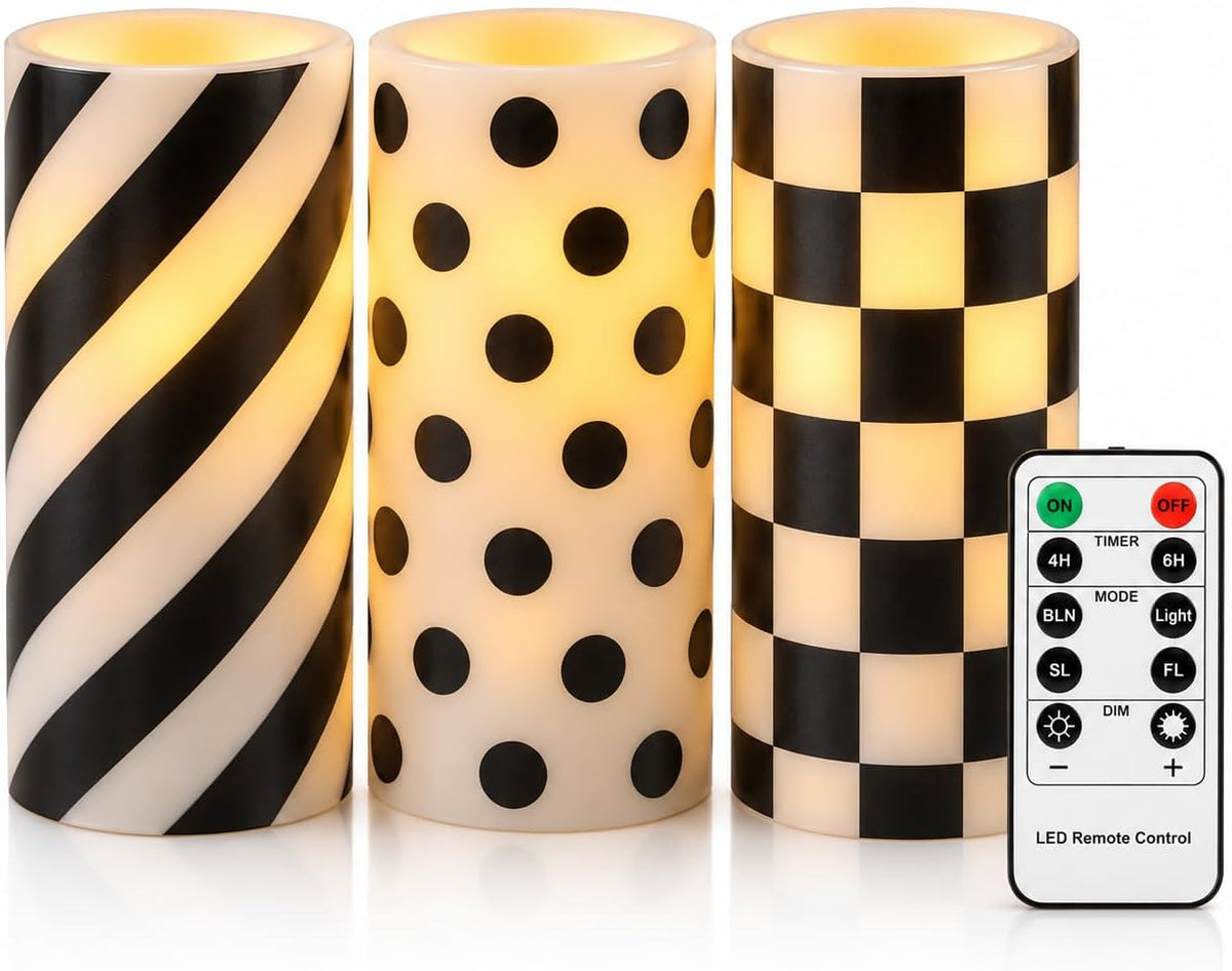 Flickering Flameless Wax Coated Candles: Set of 3 Battery-Operated LED with Remote with Timer
