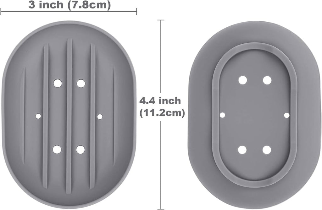 Anwenk Soap Dish, Bathroom Soap Dishes Soap Holder Soap Tray with Holes to Drain Water- Oval Shape Soap Dish for Shower Bathroom Kitchen Counter Top, Keep Bars Dry - Flexible Silicone Grey, 3 Pack