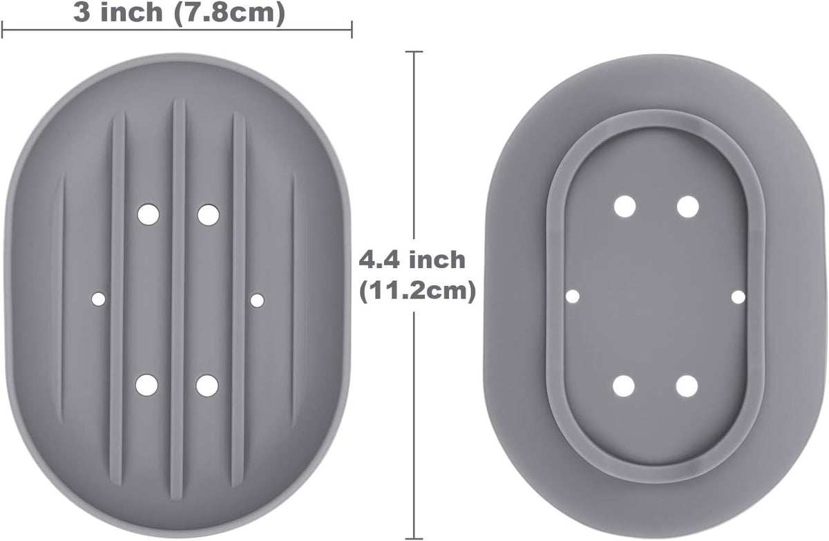 Anwenk Soap Dish, Bathroom Soap Dishes Soap Holder Soap Tray with Holes to Drain Water- Oval Shape Soap Dish for Shower Bathroom Kitchen Counter Top, Keep Bars Dry - Flexible Silicone Grey, 3 Pack