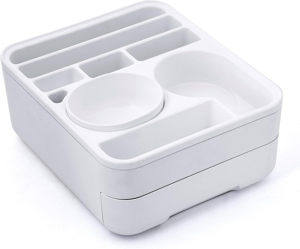 Copco Home Office Caddy Lazy Susan Organizer with Removable Snack Cup and Drawer - Desktop Turntable Storage for Snacks, Tablets, Phones, Remotes, Headphones - 10 x 8.5 x 4.5 Inches