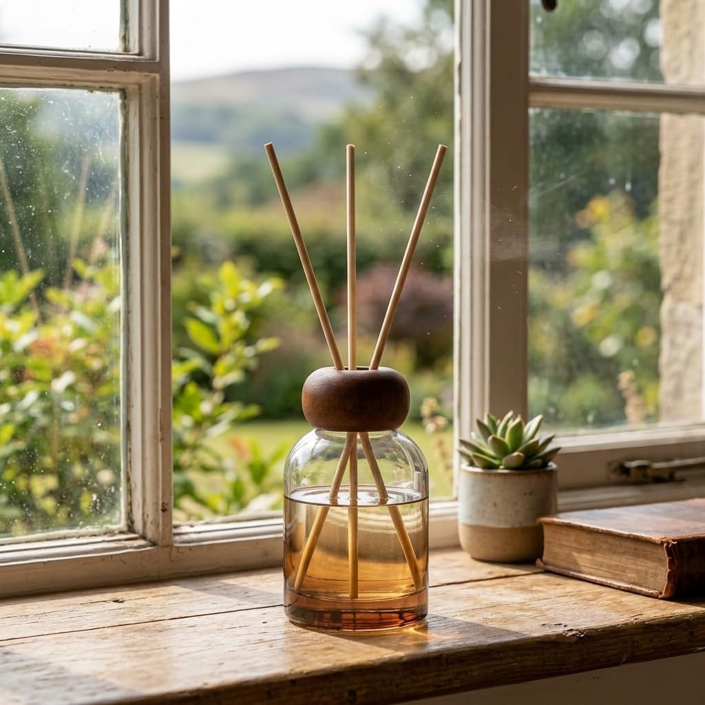 2 Pack 120ml Empty Reed Diffuser Bottles with 10 Reed Sticks, Clear Glass Diffuser Set with Wooden Caps for DIY Home Fragrance, Bathroom, Bedroom and Office (2, Gradient Brown)