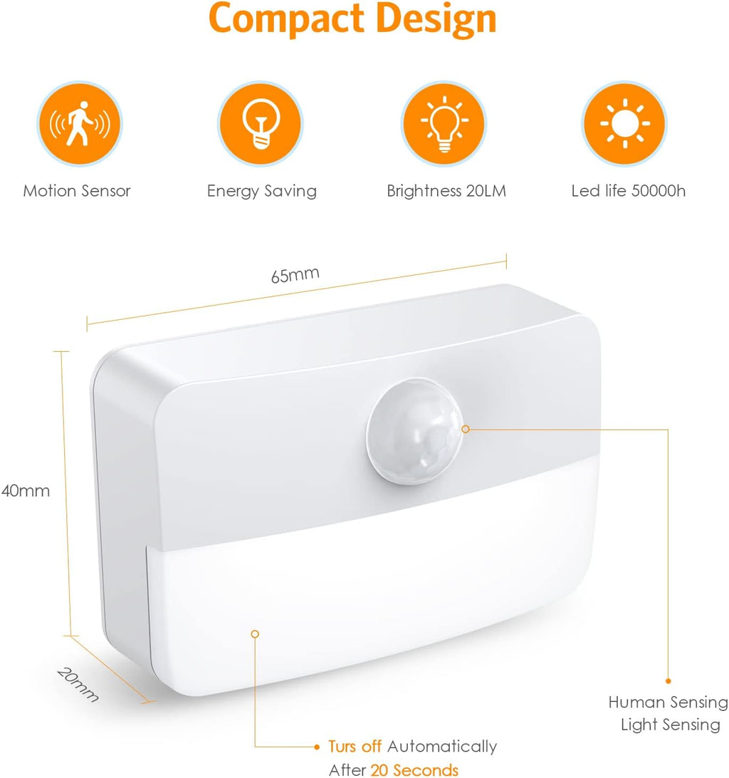 【2 PACK】 Motion Sensor Night Light, Stick-On Motion Sensor Lights Indoor, Battery Powered Under Cabinet Kitchen Lights with Adhesive Pads, Auto/On/Off for Cupboard Wardrobe Stair Kitchen