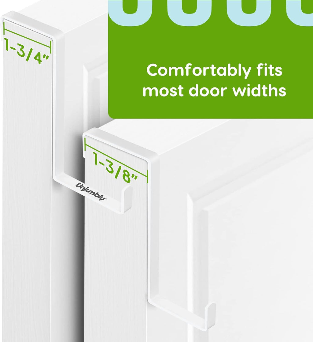 4 Pack Over The Door Hooks - Fitting Door Width Between 1 3/8" and 1 3/4", Reversible Door Hangers for Hanging Clothes, Towels, Coats and More (White)