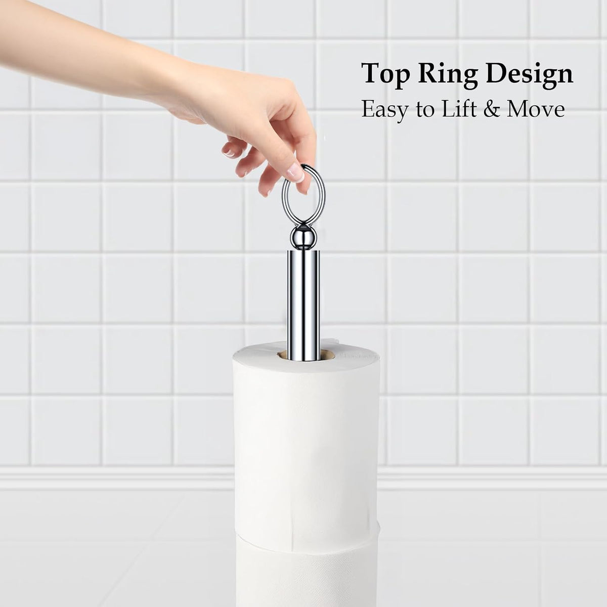 ROLABAM Toilet Paper Holder Stand with Reserve Function, Free Standing Toilet Paper Holder for Bathroom, Space Toilet 4 Rolls Toilet Paper Storage 22.5" Height (2 Pack, Chrome)