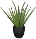 GnFlus Large Fake Succulent Aloe Vera Plants 16.7 Inch Artificial Succulents with Black Pot Faux Aloe Potted Plant for Desk Modern Home Office Bedroom Living Room Table Shelf Decor