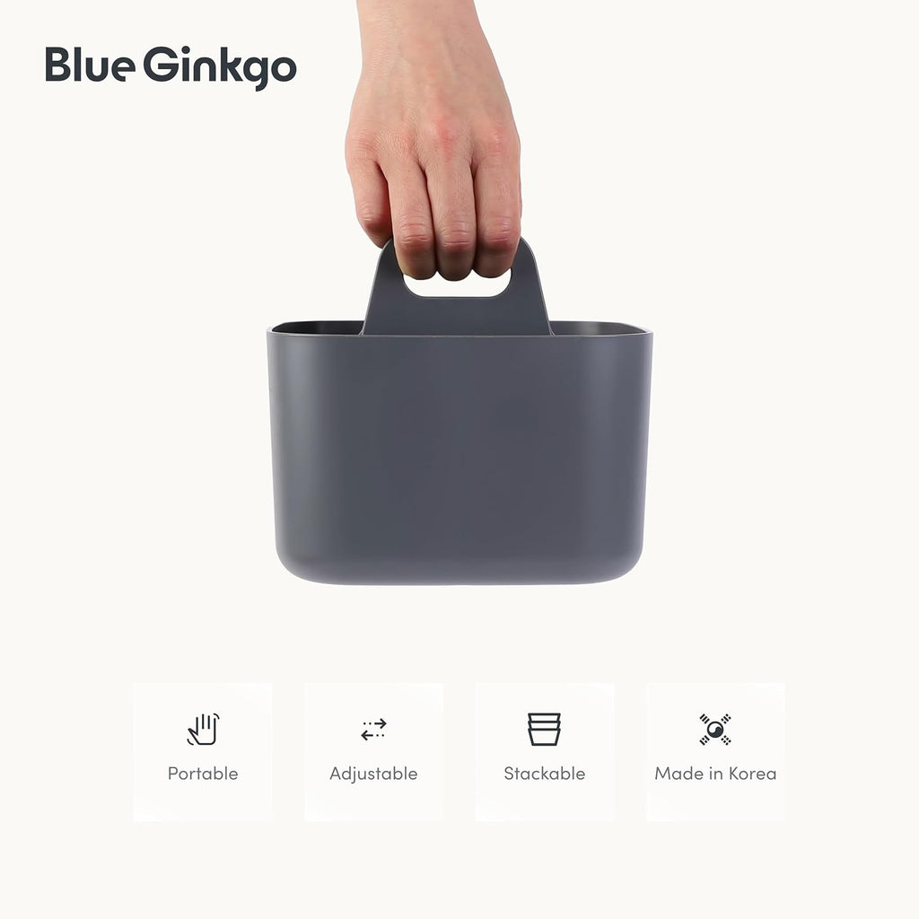BLUE GINKGO Stackable Organizer Caddy, Square, Dark Grey, Made in Korea