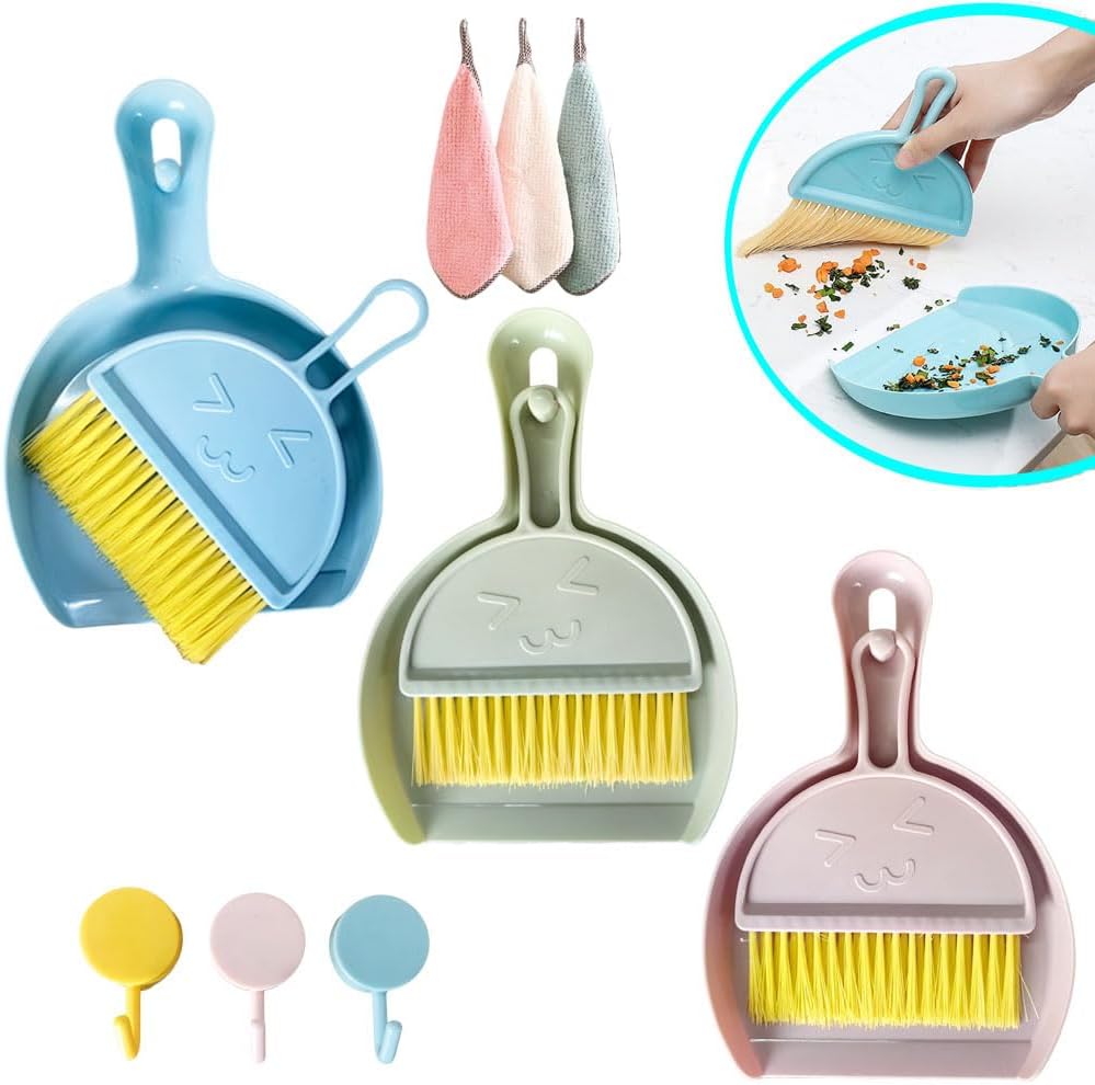 Mini Broom and Dustpan with Hanging Hook Set for Home Car Kitchen Table