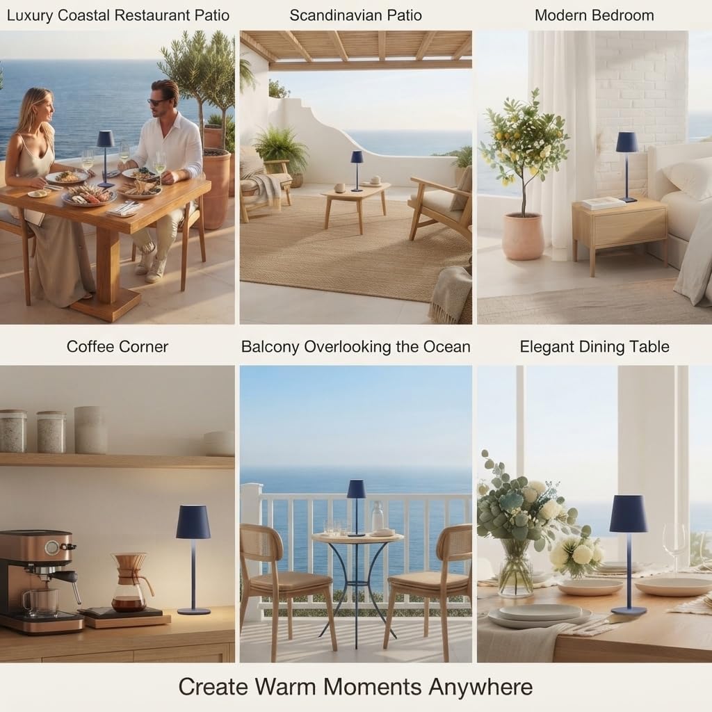 Blue Rechargeable Table Lamps Cordless Set of 4 for Mahjong Tables Party
