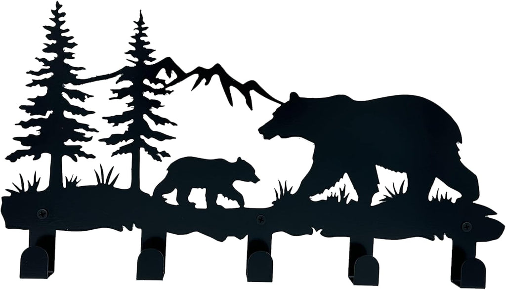 Metal Bear Coat Hooks - Animal Theme Wall Art Decor and Key Holder, Hangers for Clothes, Hat, and Backpack, Home Storage Decor for Entryway, Hallway, Office, Kitchen, and Living Room