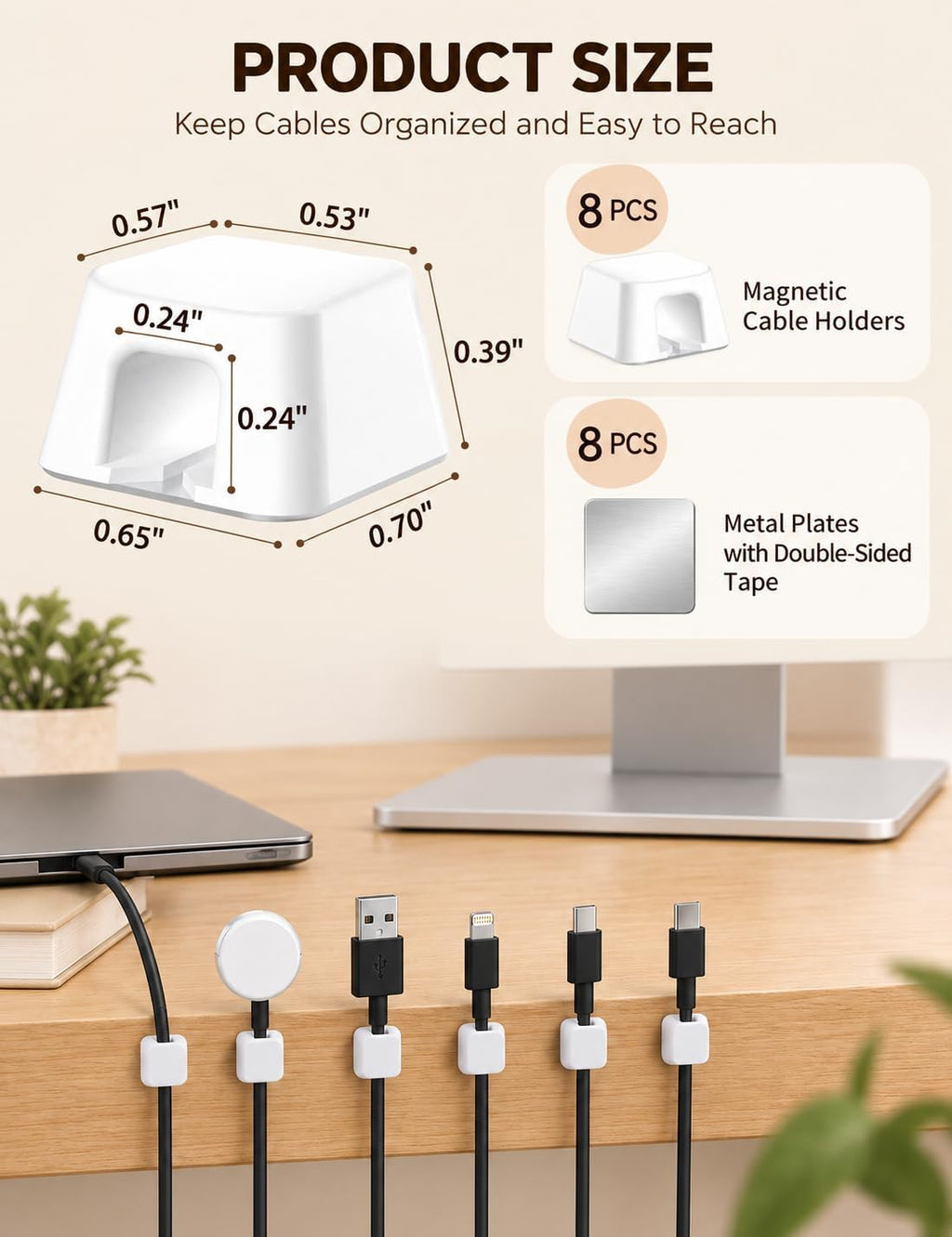 Viaky 8 Pack Magnetic Cord Holder,White Cable Clip for Desk Car Home Office