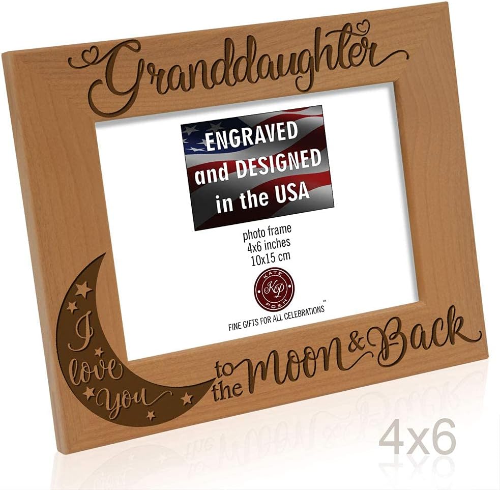 KATE POSH Granddaughter I Love You to the Moon and Back Engraved Wood Picture Frame, Grandma Grandpa Gifts, Christmas, Birthday, Mother's Day, Father's Day (4x6 Horizontal)