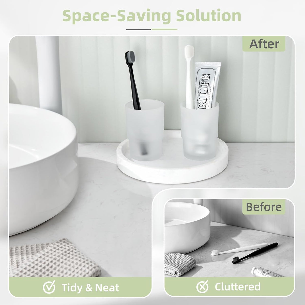 Angle Simple Frosted Glass Bathroom Tumbler, Toothbrush Cup, 2 Pack