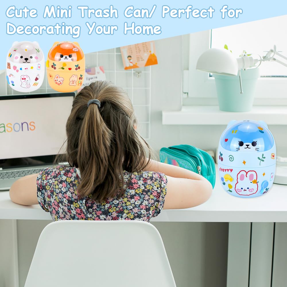 Cute Mini Trash Can with 5 Rolls, Orange