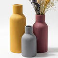 Colorful Ceramic Vases Set of 3, Matte Vertical Ribbed, Minimalist for Pampas Grass &Fresh Flowers, Centerpiece for Living Room,Shelf,Wedding (Mustard Yellow, Dusty Gray, Burgundy)