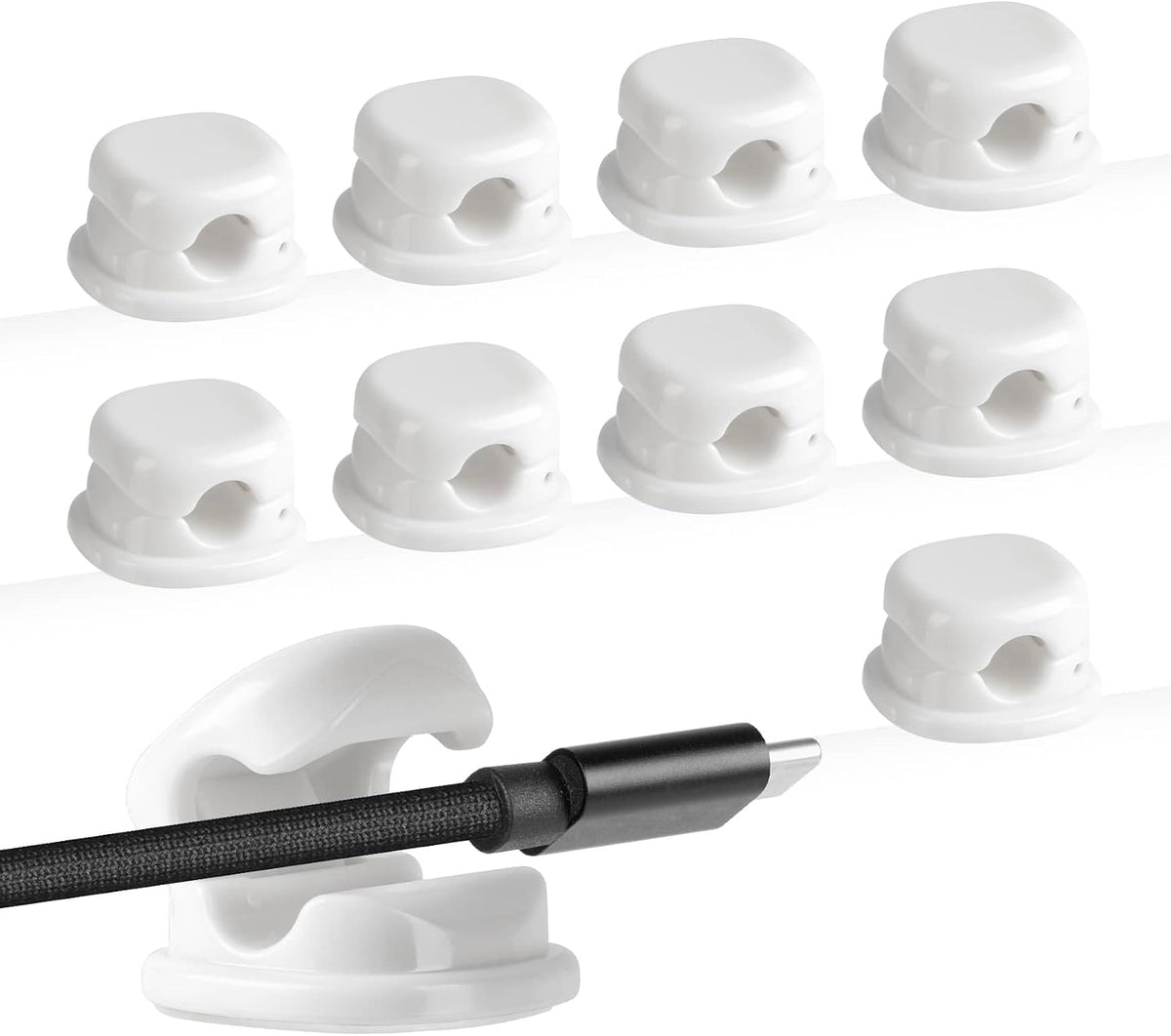 7mm Spring Cable Holder Clips, 9 Pack Desk Cord Organizer, White