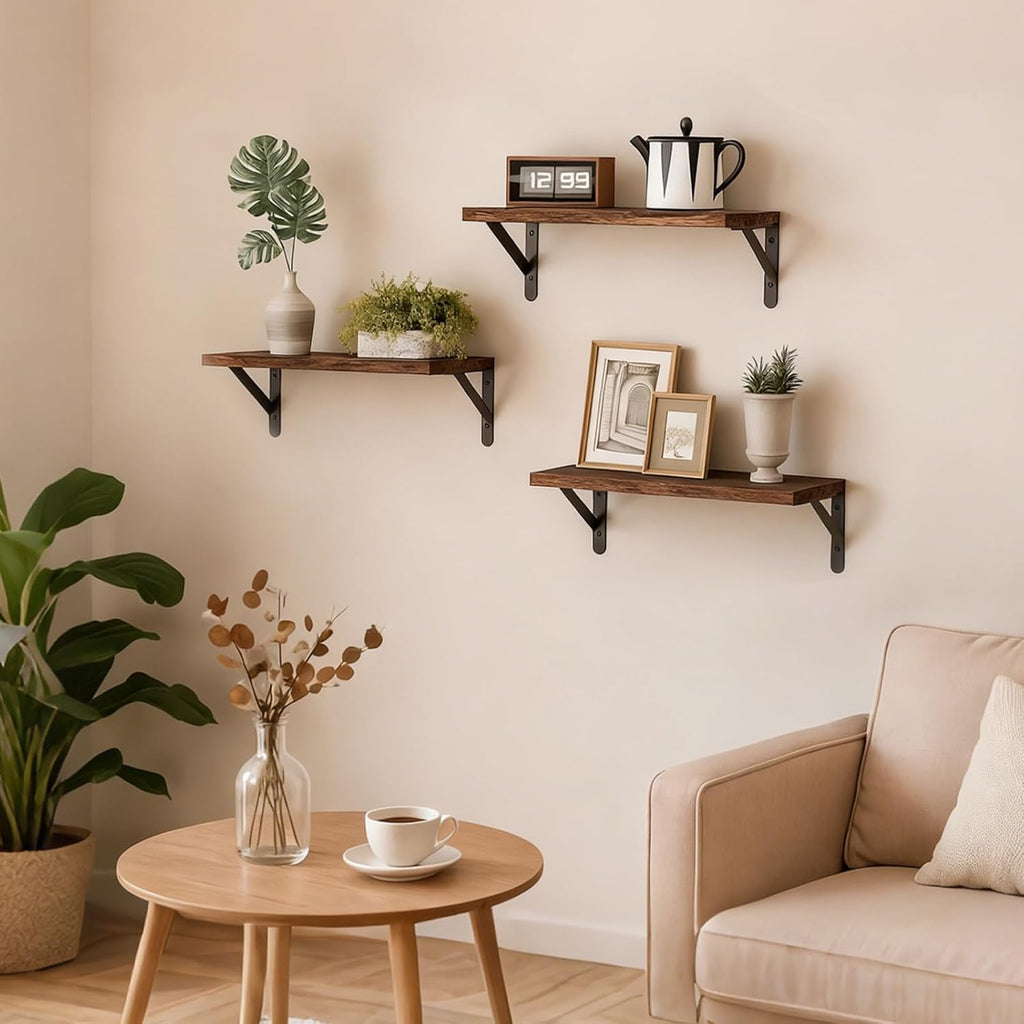 Fixwal Wall Floating Shelves for Home Decor (Brown, Set of 3, 16.5 Inch)