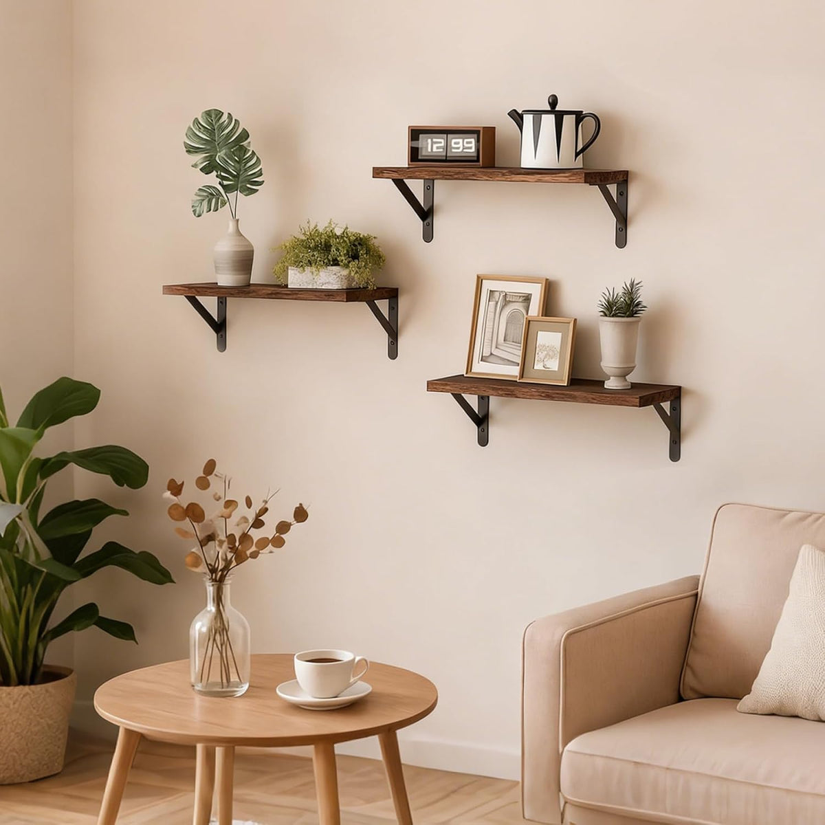 Fixwal Wall Floating Shelves for Home Decor (Brown, Set of 3, 16.5 Inch)