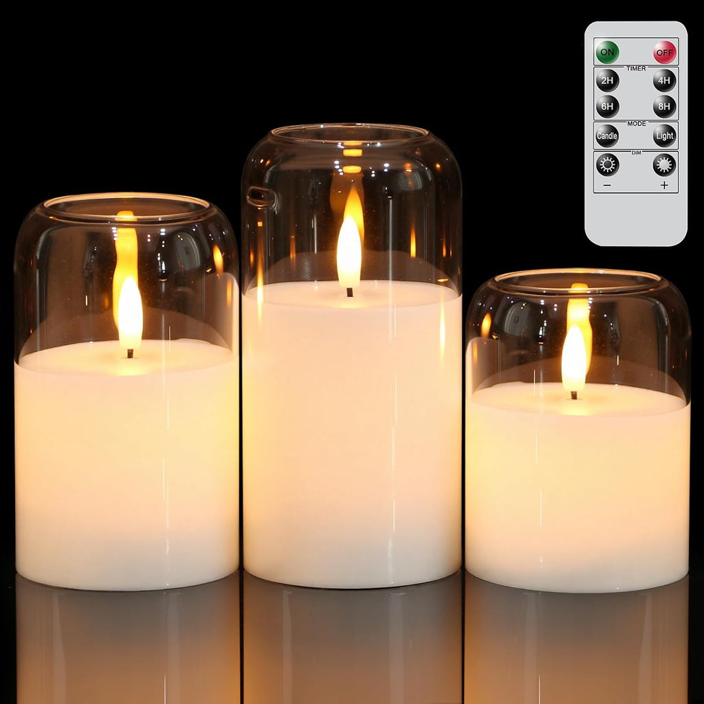 GenSwin Clear Glass LED Flameless Candles with Remote Timer