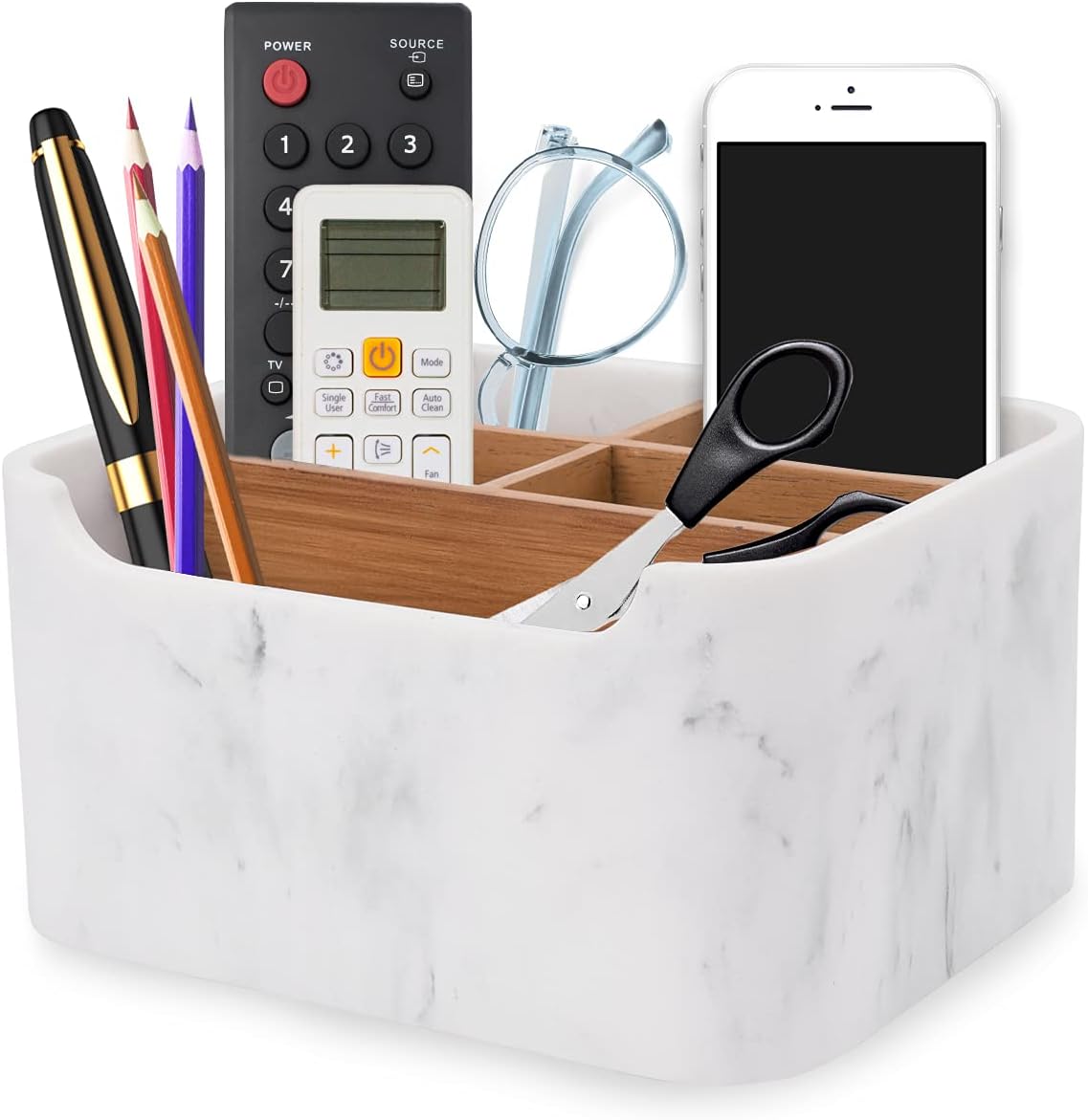 2 Pack Remote Control Holders, Desk Organizers with Dividers,White
