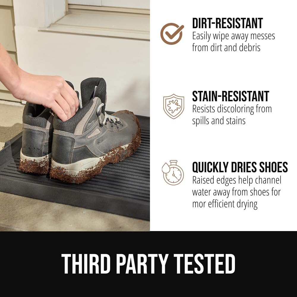 GORILLA GRIP Boot Tray for Shoes, Natural Rubber Door Mat, 24x16 Black