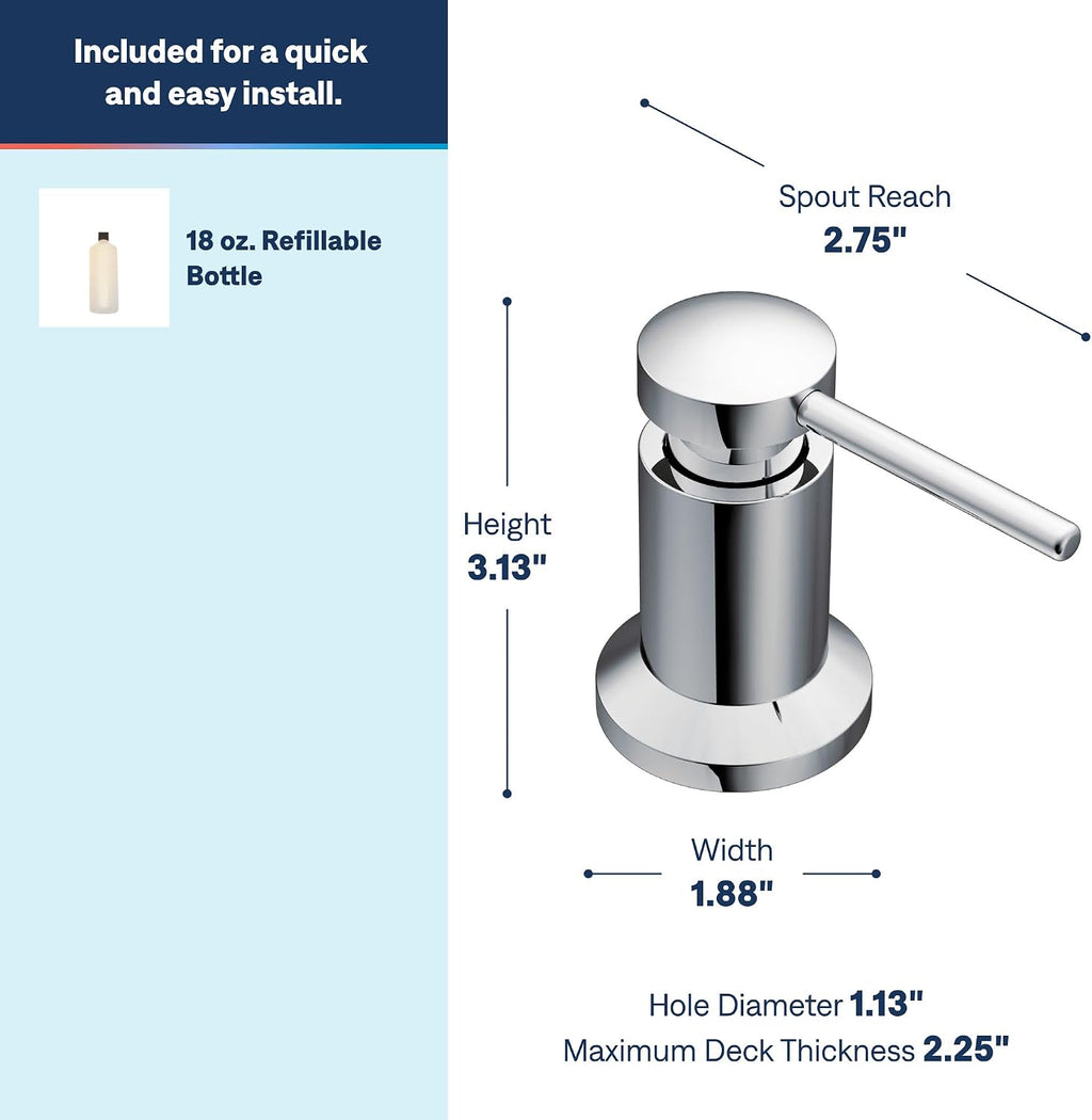 Moen Transitional Kitchen Soap Dispenser, Refillable Bottle, Chrome, 3942