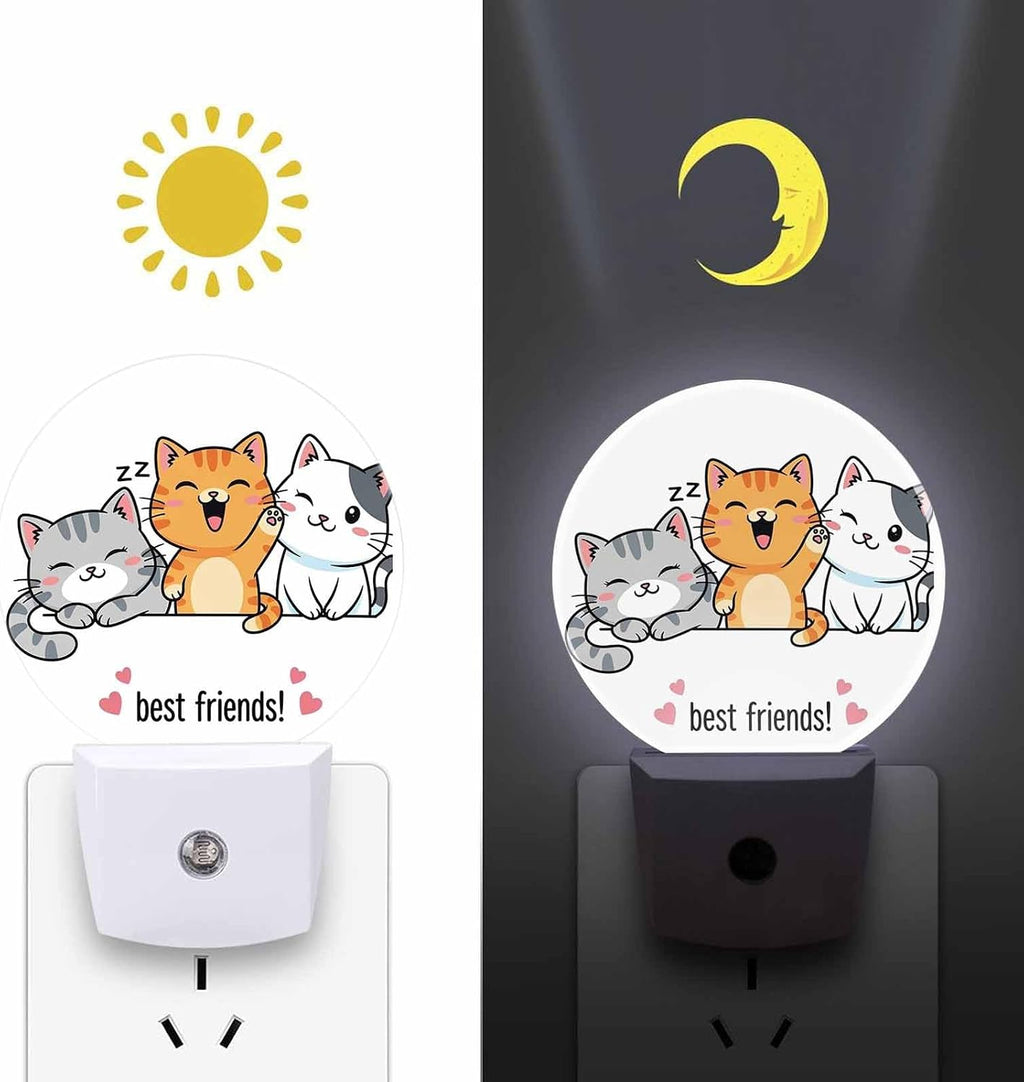 Round LED Night Light,Gray White Black Orange Cats LED Night Light Plug into Wall with Dusk to Dawn Light Sensor White Energy Efficient Nightlight for Bedroom Hallway Living Room Kitchen