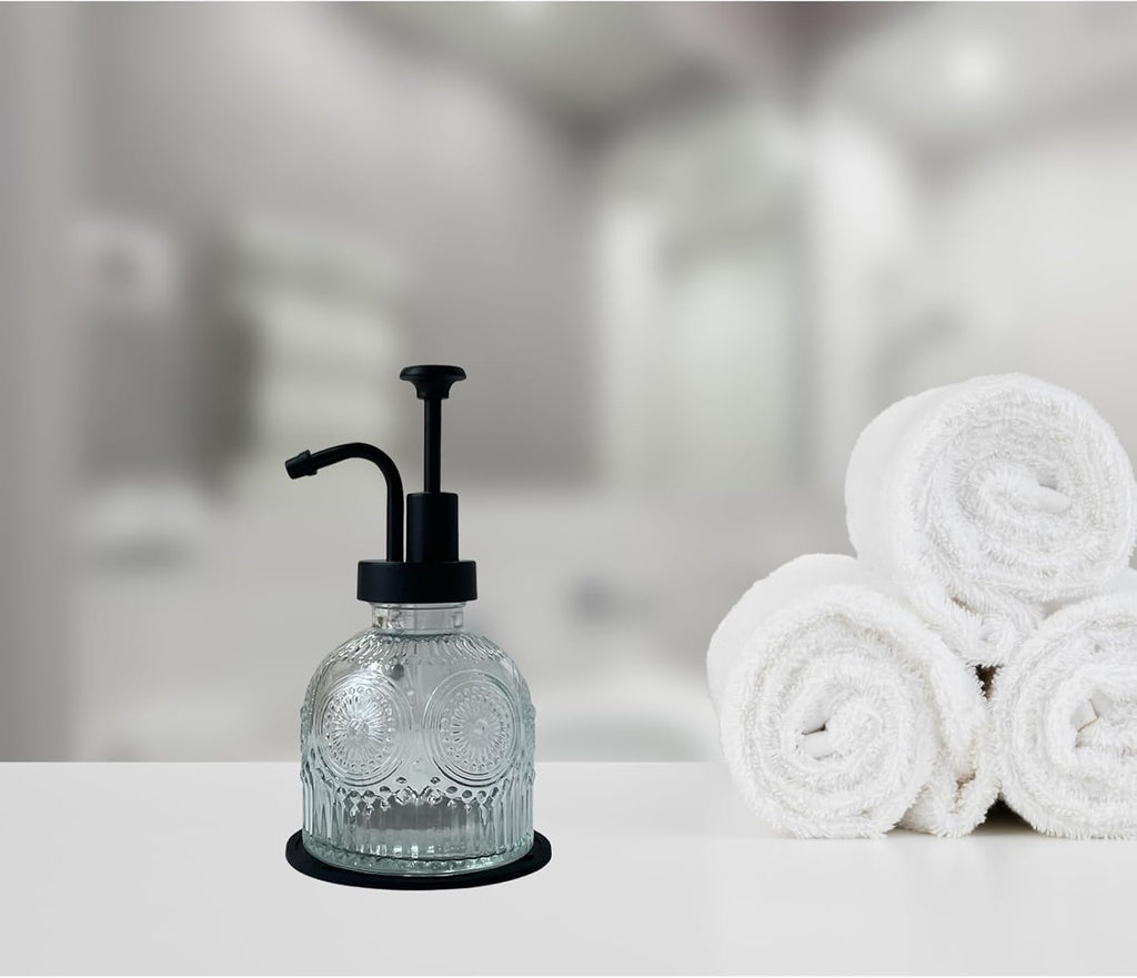 Vintage Soap Dispenser for Bathroom,Glass Kitchen Soap Dispenser with Pump,Farmhouse Antique,Cute Small Rustic Decor (White)