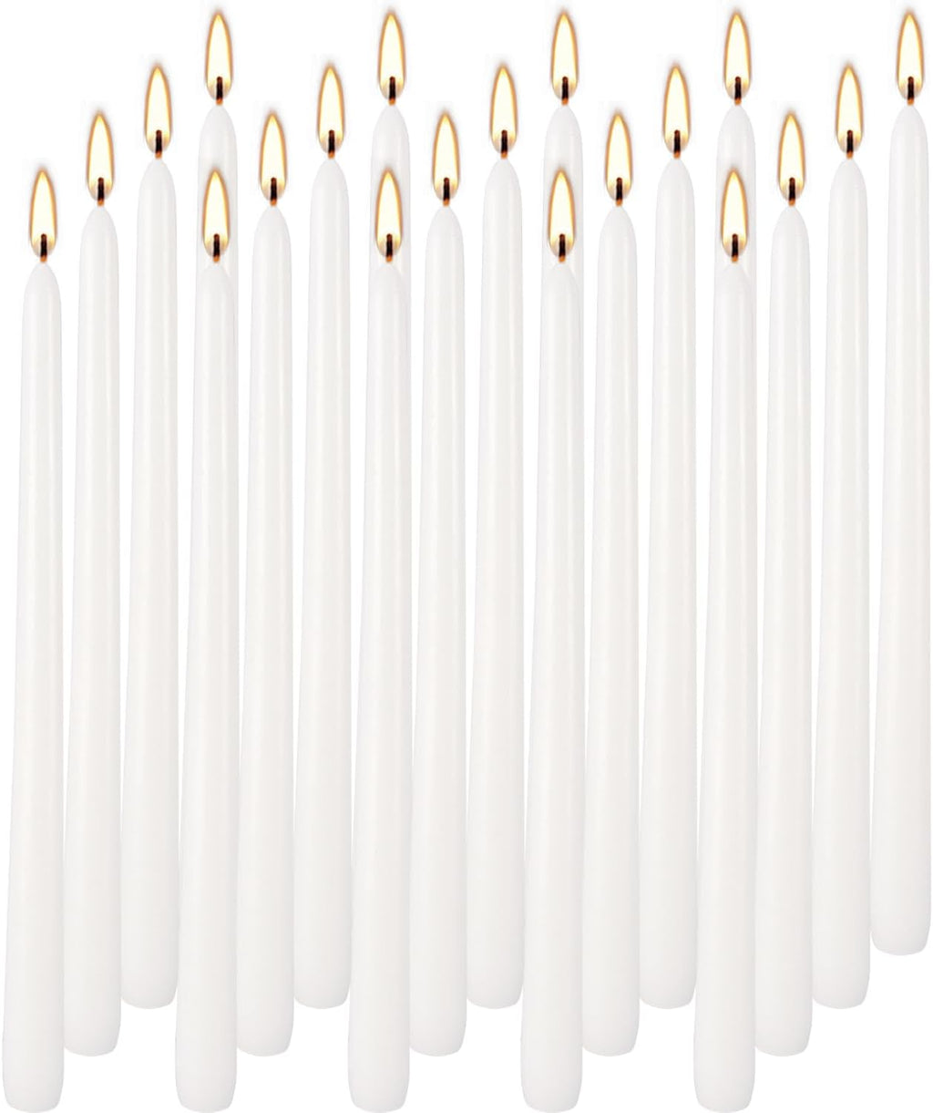 Howemon 20 Pack White Taper Candles 12 Inch Tall 3/4 Inch Thick Burn 10 Hours