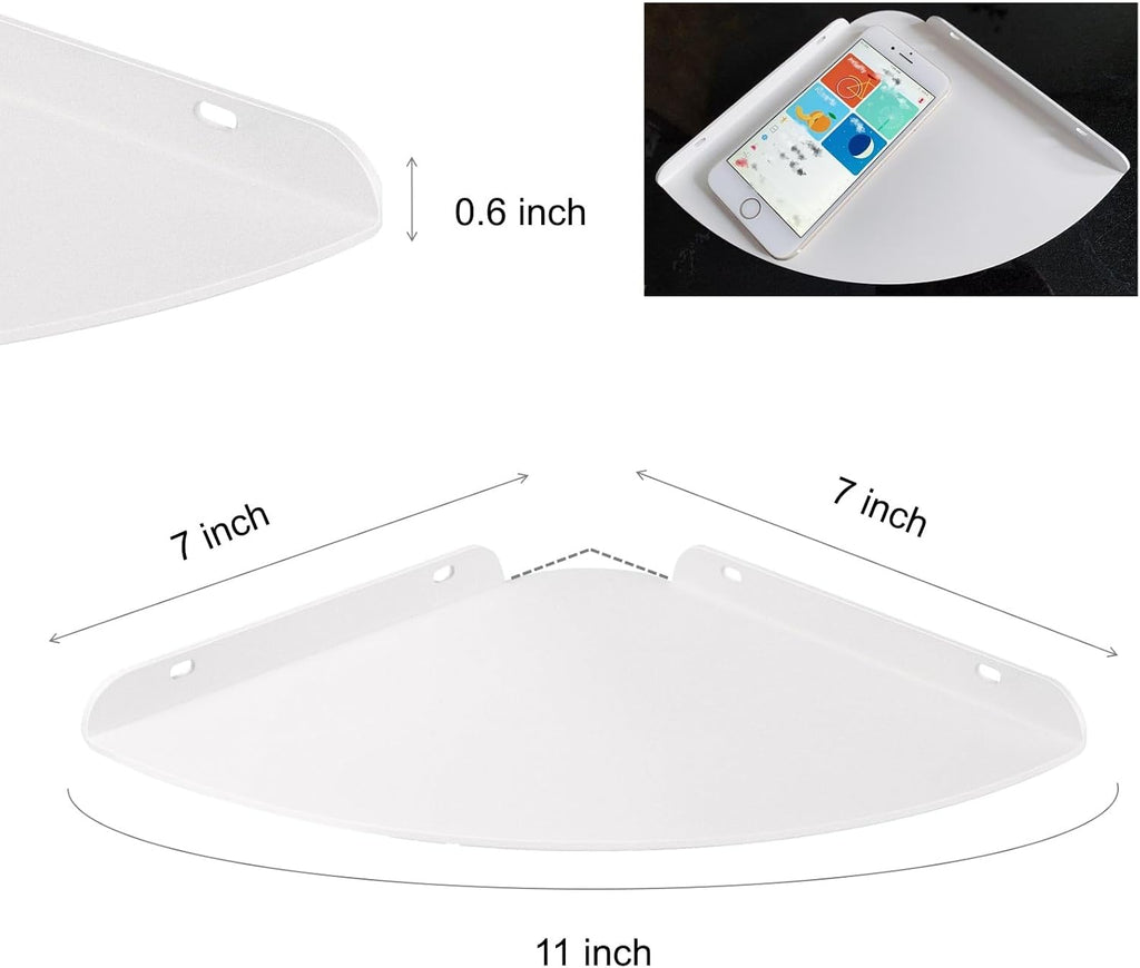 Small Tiny Metal Floating Corner Shelves, 7 x 7 x 0.6 Inches，2pcs, White