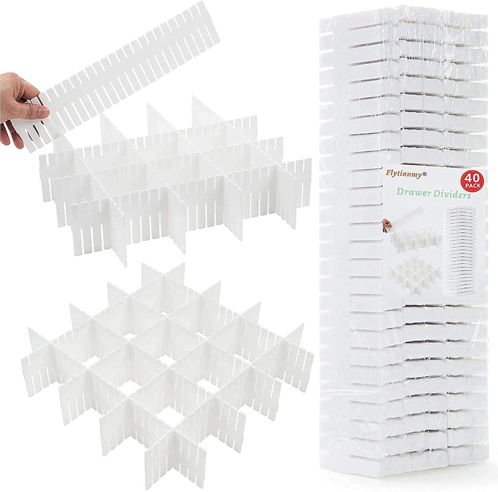 40Pcs Drawer Dividers, Adjustable Drawer Organizer for Socks, Underwear, Makeup, Can Help Tidy Kitchen, Bedroom, Dresser White