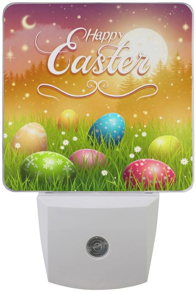 Plug-in LED Night Light Lamp, Happy Easter Eggs with Dusk to Dawn Sensor for Bedroom, Bathroom, Hallway, Stairways, or Any Dark Room, 2-Pack