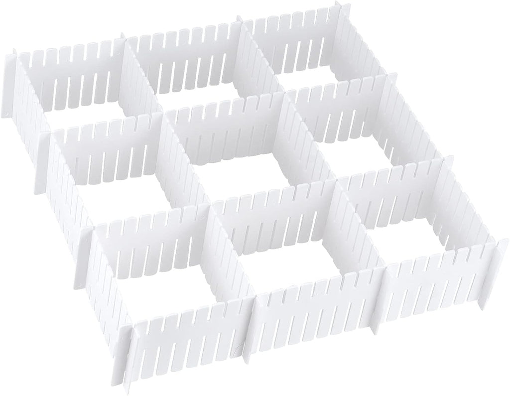 MUKCHAP 72-Piece DIY Grid Drawer Organizer, 12.6 Inch Adjustable Drawer Dividers for Sock, Underwear, Scarf, White