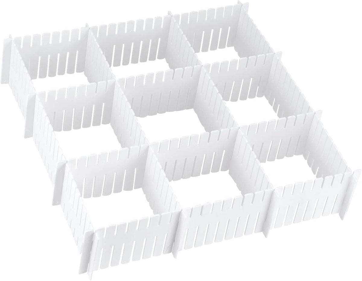 MUKCHAP 72-Piece DIY Grid Drawer Organizer, 12.6 Inch Adjustable Drawer Dividers for Sock, Underwear, Scarf, White