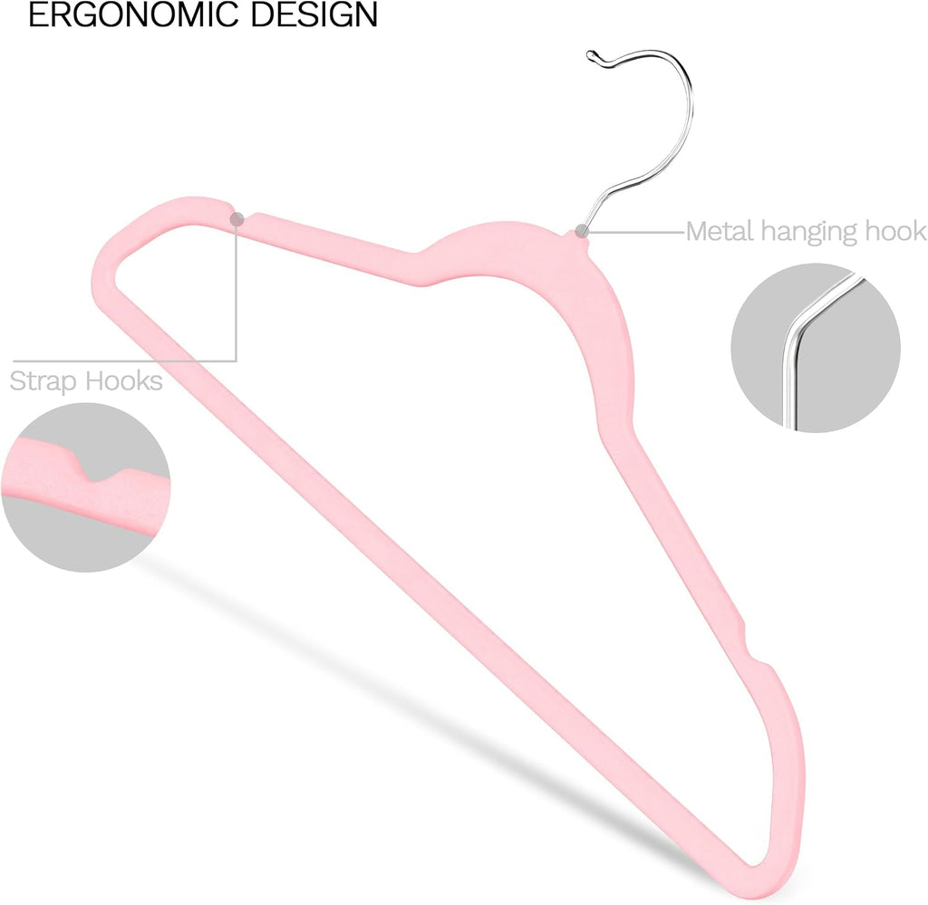 New Premium Velvet Hangers 60 Pack, Non Slip Clothes Hangers, Pink