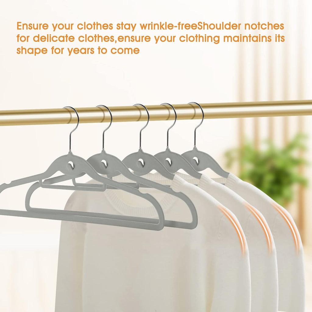 Velvet Clothing Hangers Slim Stackable Non-Slip Grey Suit Hanger Space Saving Clothes Hanger Heavy Duty Adult Hangers with 360°Swivel Hook Pack of 20
