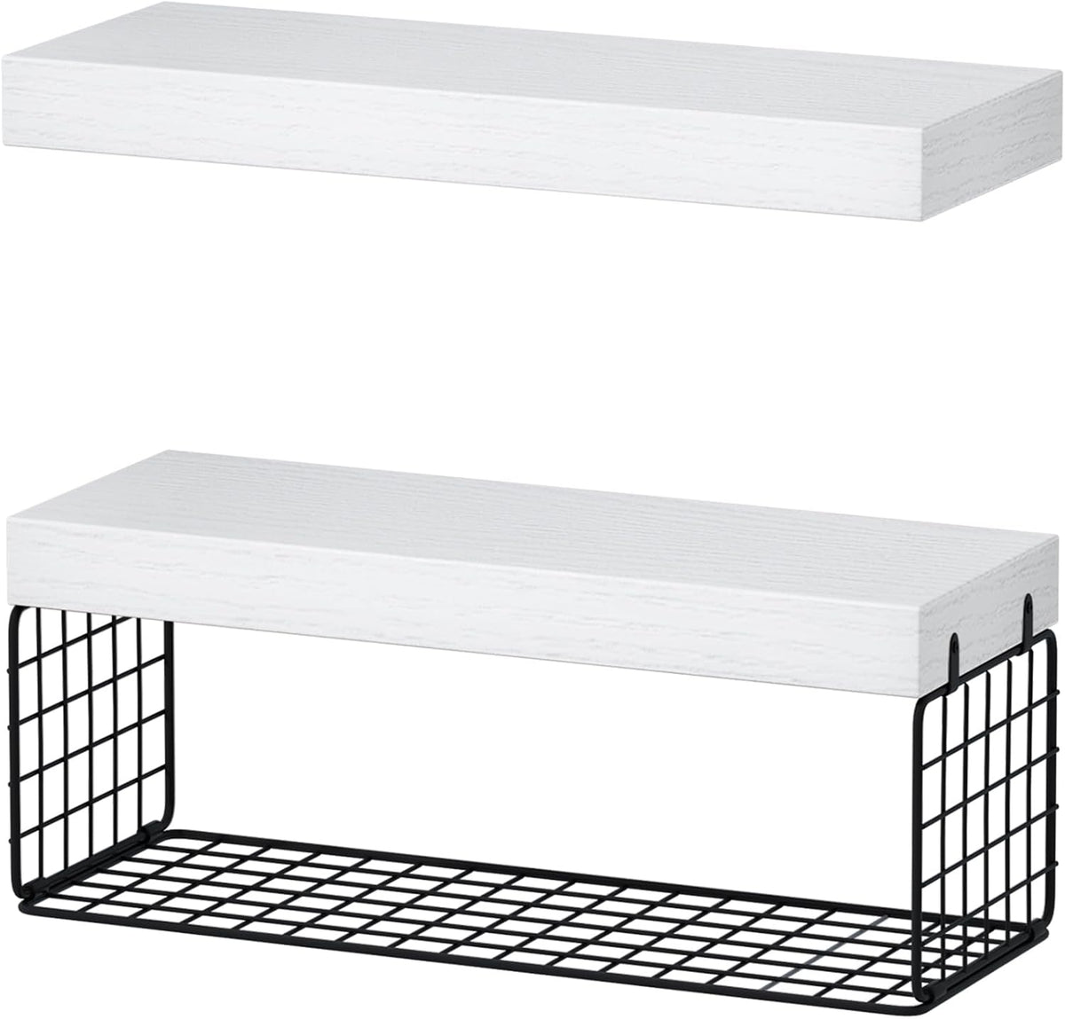 QEEIG Bathroom Shelves Over Toilet Wall (White and Black, Set of 2, 15.7")