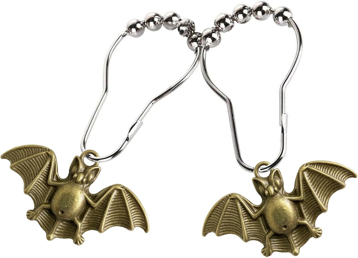 Set of 12 Bats Shower Curtain Hooks Rings Halloween Party Supplies Haunted House Decoration Stainless Steel Rustproof (Bronze-Bat)