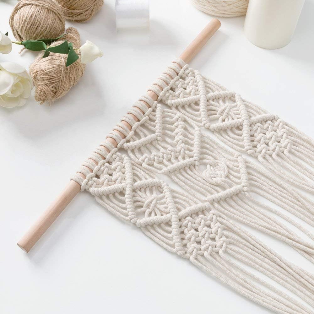 Macrame Plant Hanger with Wooden Dowel Three Tier Wall Hanging Planter Basket for Indoor Outdoor Flower Pot Plant Holder Wall Art Vintage-Inspired Home Boho Decor, Cotton Rope 4 Legs 41 inch