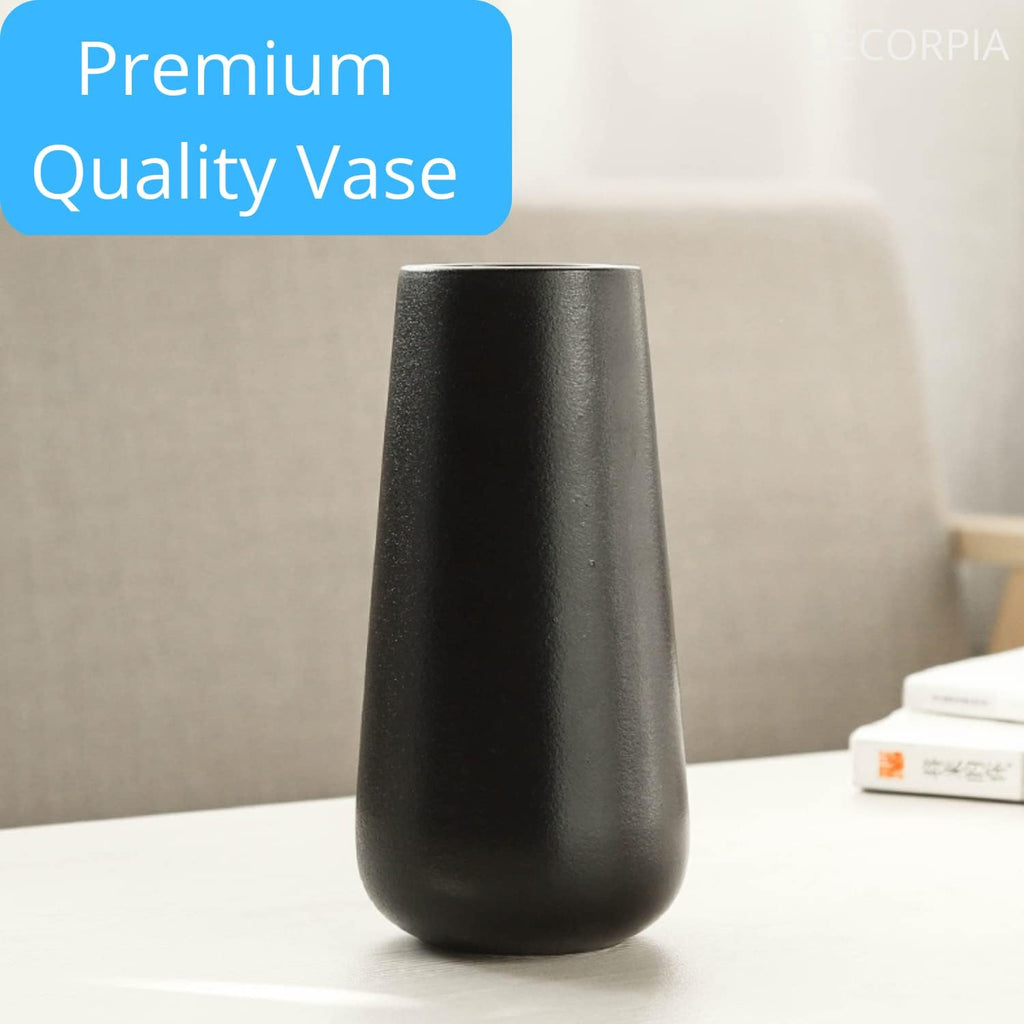 DECORPIA Premium Ceramic Vase for Pampas Grass - Flower Vase for Home Decor, Minimalism Style for Modern Table Shelf, Vases for Flowers for Kitchen Living Room Centerpieces, Office Desk Vase (Black)