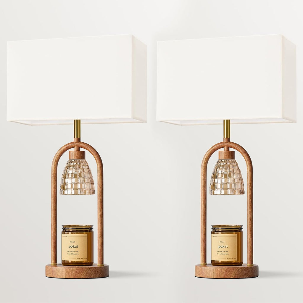 PoKat 22'' Farmhouse Table Lamps Set of 2 with Candle Warmer for Bedside